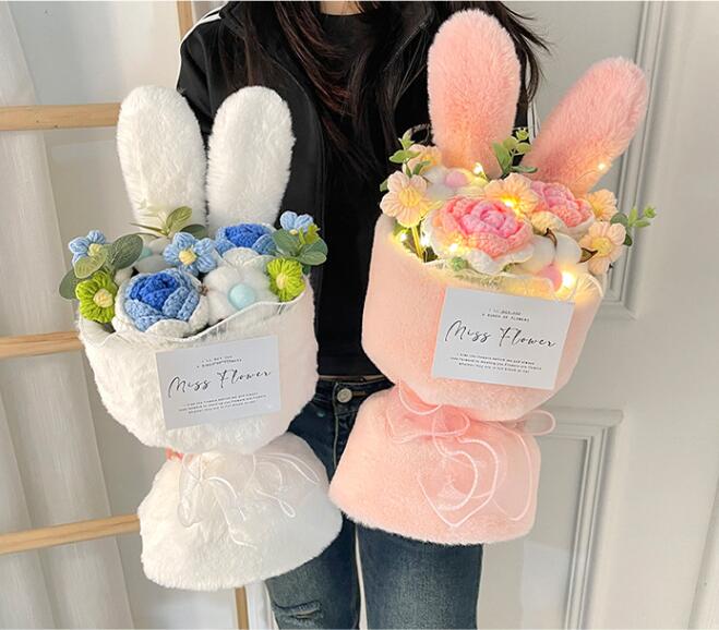 【送料無料】造花 ニット花束 バラ ローズブーケ デイジー 毛糸の花束 ウサギの耳 ...