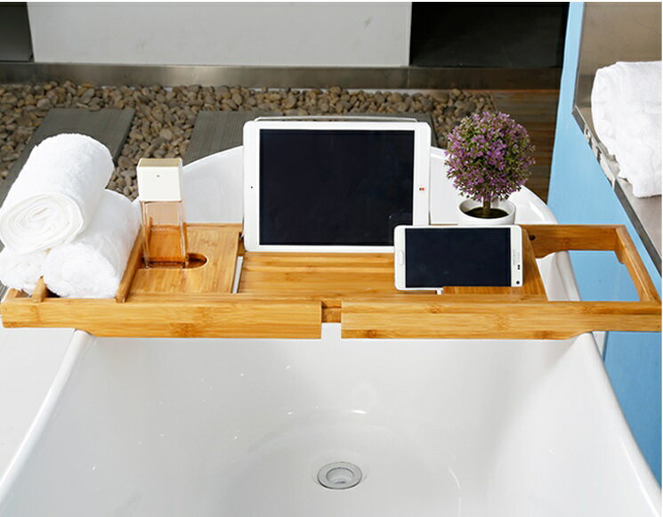 バスタブトレー バステーブル 風呂 浴槽 バスブックスタンド バスタブラック　竹製 伸縮式バスタブトレー
