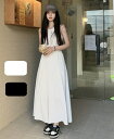 ウエストギャザー ノースリーブワンピース ロング マキシ丈 夏 かわいい 人気 ワンピース ロングスカート ウエスト切り替え ノースリワンピ S M L