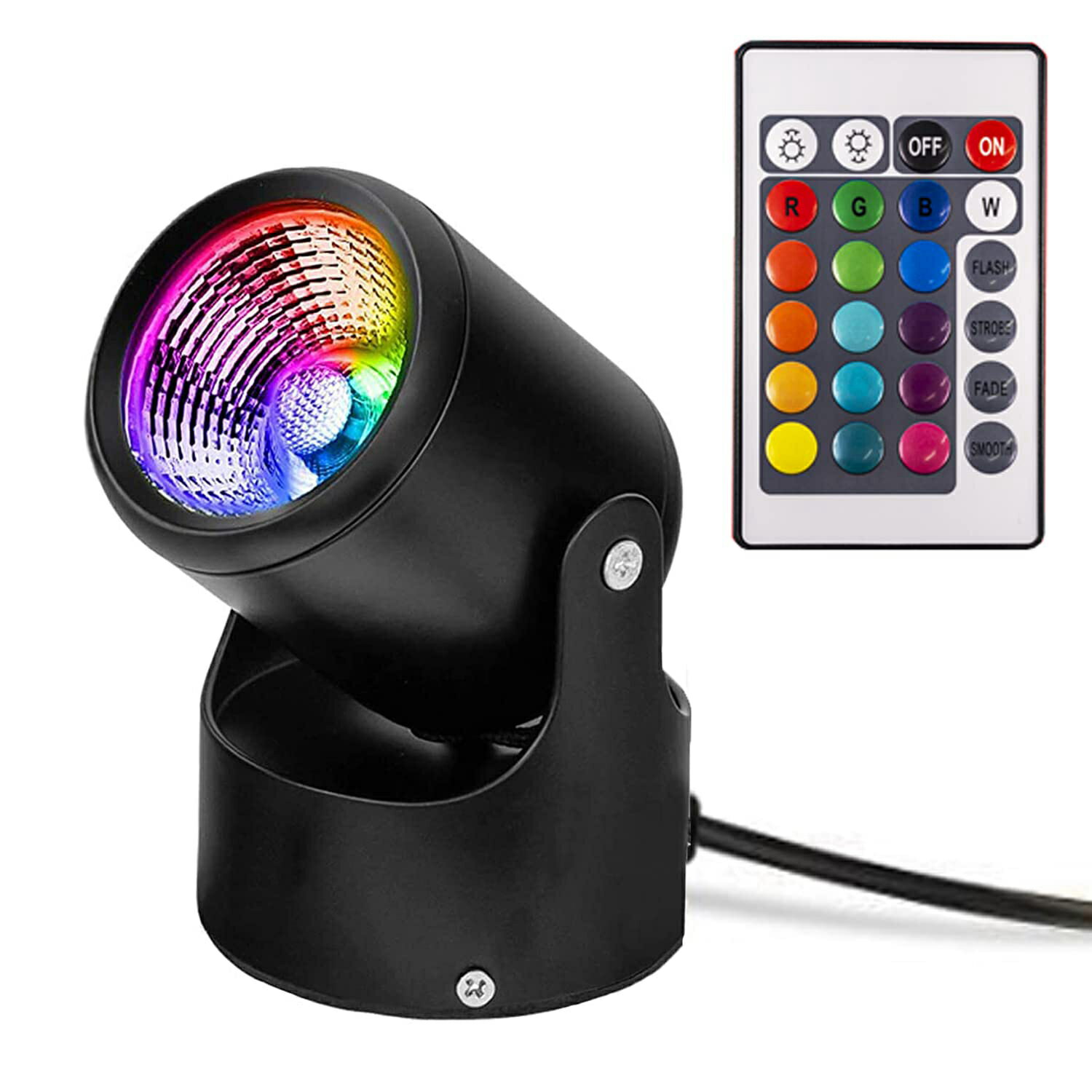 7W RGB LEDスポットライト コンセント式 フットスイッチ付き リモコン付き 角度調節可 屋内用 壁 天井 展示 撮影 角度調節可能 ステージライト フロアスタンド照明 ブラック　バックグランドライト　雰囲気作り