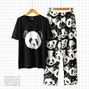 パジャマ レディース パジャマ メンズ ペア パジャマ 綿 半袖 可愛い パンダ 夏 秋 春 ルームウェア 部屋着 上下セット セットアップ シャツ ルームウェア パンダ 柄 お洒落 パジャマ プレゼント ギフト 寝間着 母の日 半袖パジャマ ブラック ホワイト 送料無料