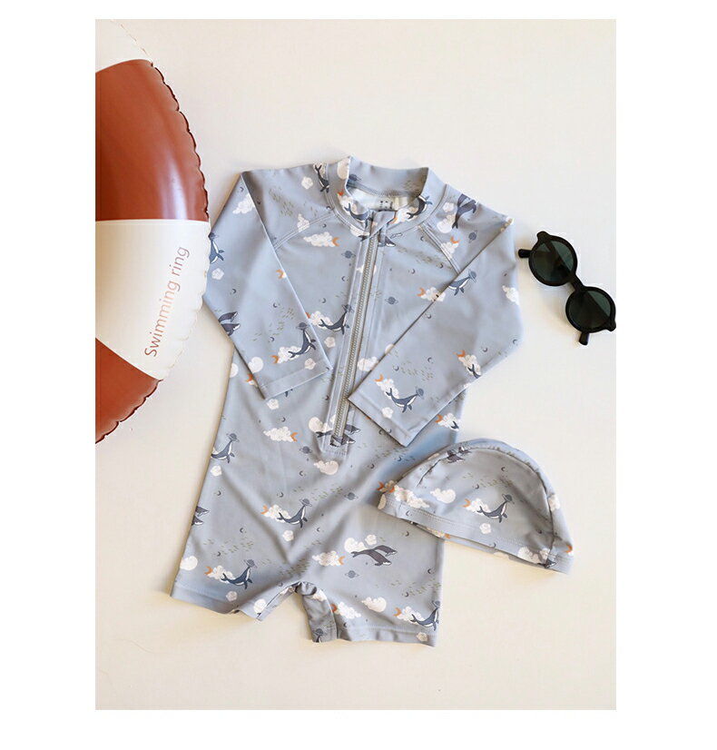 水着 男の子 キッズ 一体型　 ベビー水着 男の子用水着 男児 子供用 上下セット こども みずぎ 長袖 ラッシュガード キッズ 子供 ベビー服 幼稚園 保育園 ショートパンツ 水遊び プール キャップ付き 80 90 100 110 120 130