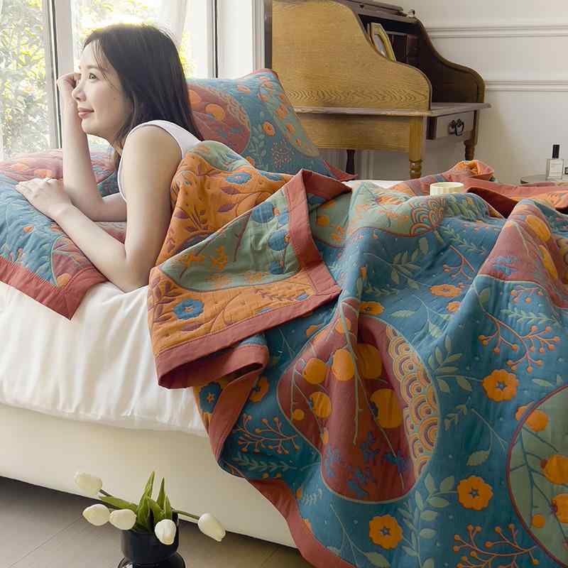 タオルケット ベッドカバー 綿 三重ガーゼケット オールシーズン ブランケット 綿 やわらか 肌触り 花..
