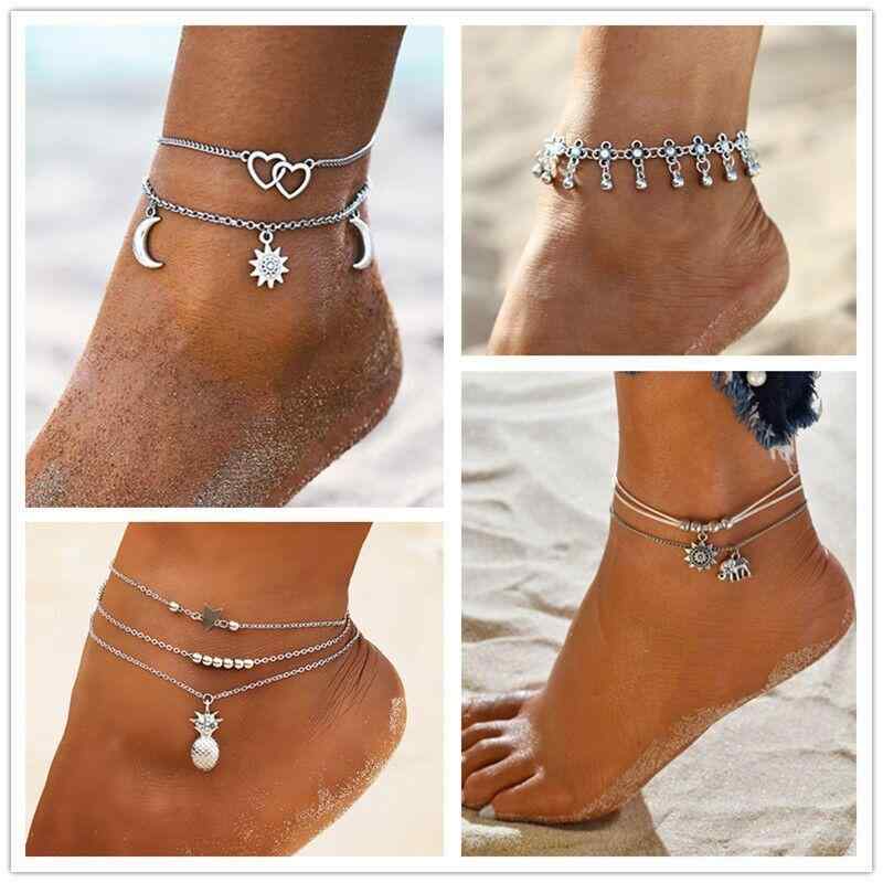 アンクレット レディース 女性用 アクセサリー ビーチ サンダル ジュエリー 合金 幾何学模様 ギフト 記念日 ウエディング 独立包装 エスニック アジアン テイスト