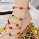 ブレスレット レディース 水晶 桜桃 さくらんぼ 韓国 手編み シャンパンカラー 赤 手作り ハンドメイド かわいい おしゃれ