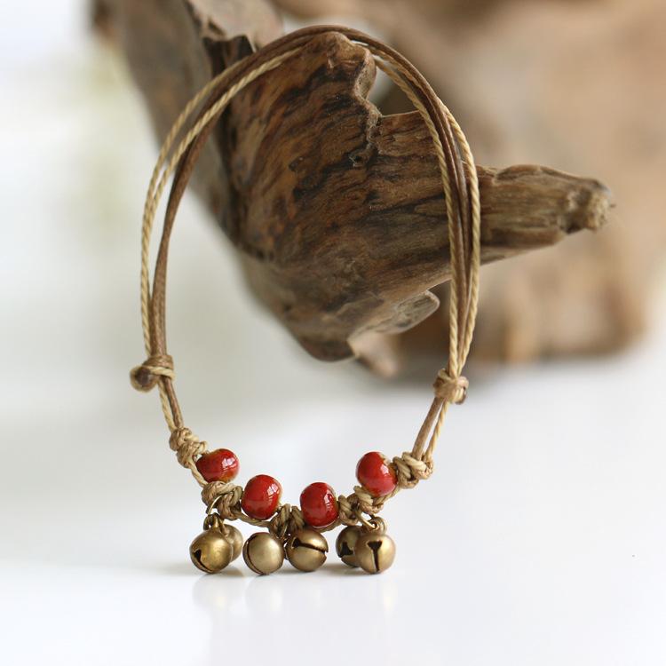 陶器 レディース アンクレット 手編み エスニックstyle フットアクセサリー おしゃれ かわいい 赤 中国..