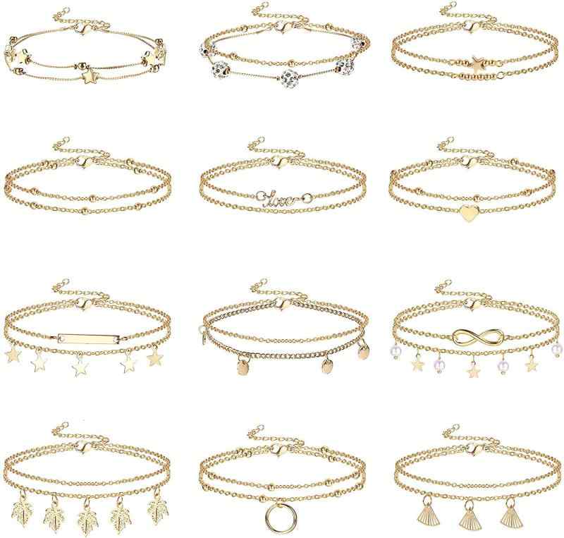 アンクレット レディース 幾何学模様 アソートセット 電気メッキ加工 合金 欧美風 12点セット(x2)