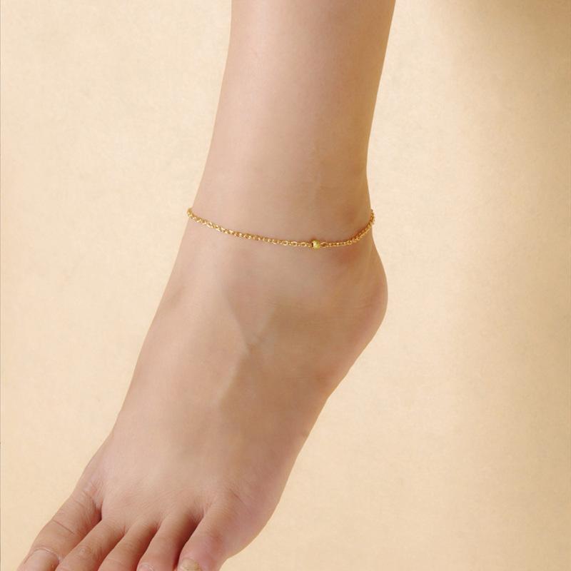 アンクレット レディース 韓国 幾何学模様 ゴールド シルバー 真鍮 磨りガラス風 ビーズ 飾り シンプル 普段使い