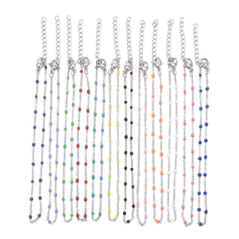 アンクレット レディース ステンレス 鋼色 ビーチ 深青 紺 深ピンク 橙色 薄ピンク 黒 青 緑 薄紫色 深..