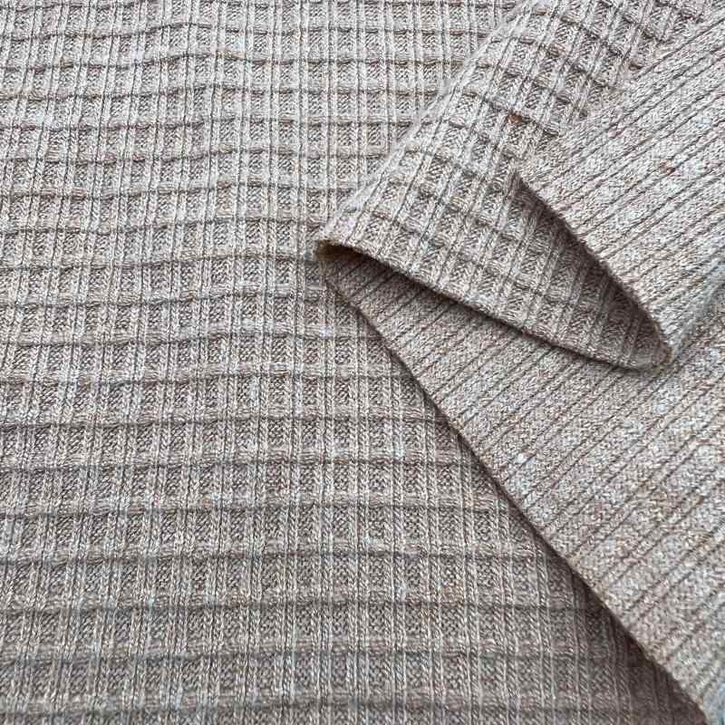 ニット生地 レディース トップス パンツ パジャマ 帽子 人棉 锦纶 ポリエステル ワッフル 格子柄 粗針 ..