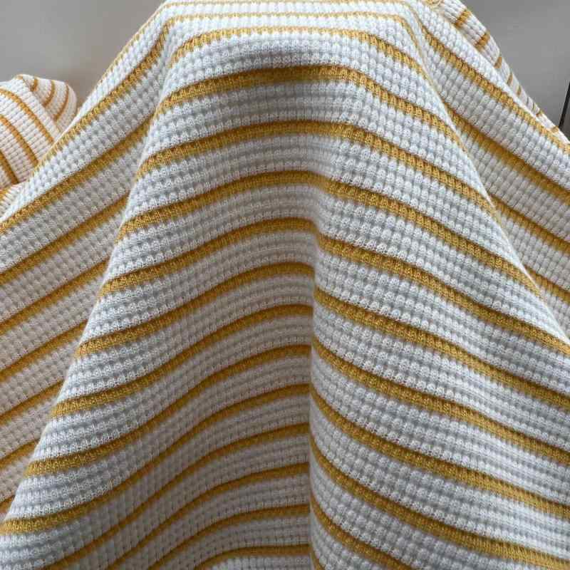 Tシャツ カットソー用 ワッフル ストライプ柄 ニット生地 コットン ポリエステル混紡 ボーダー模様 布..