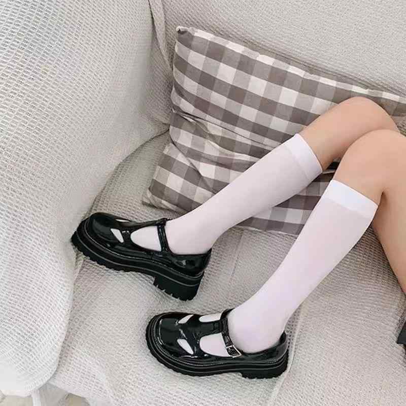 靴下 レディース 白 JK風 春夏 高筒ストッキング 膝上 天鵞絨風 伸縮性 吸汗性 ポリエステル混紡