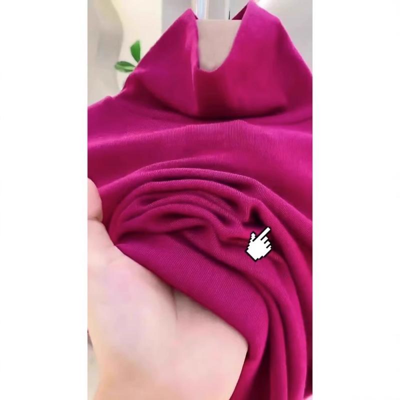 ニット レディース 高めネック プルオーバー 秋冬 トップス カットソー 伸縮性 無地 玫红色