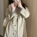 トレンチコート レディース 春秋 韓国 ミドル丈 3D ポリエステル ゆったり 翻 Collar 長袖 アウター カジュアル スタイル カキ色 黒 S M L ...