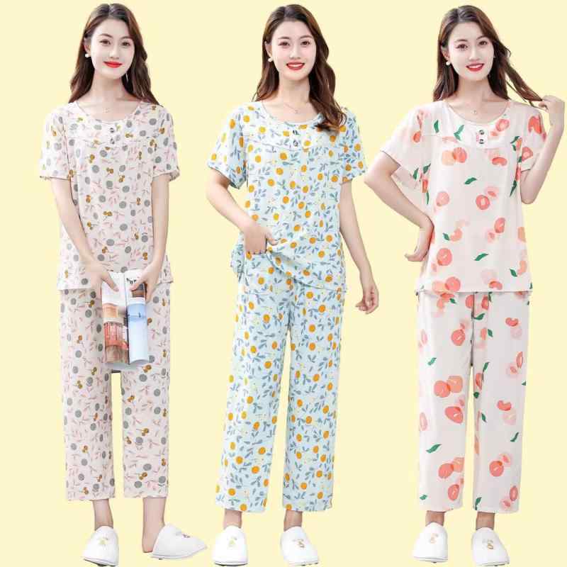 パジャマ レディース ミセス 婦人服 綿 上下セット 半袖 9分丈パンツ 薄手 通気性 ルームウェア 部屋着 ルームウェア 春夏