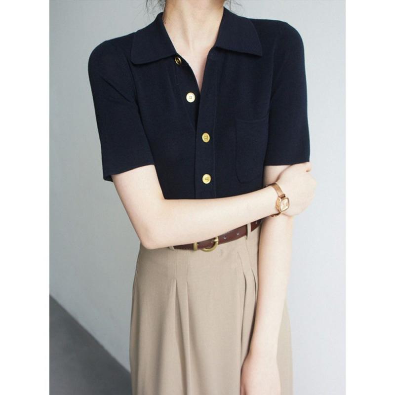 ポロシャツ レディース 半袖 ニット 夏ニット 接触冷感 薄手 襟付き トップス 無地 通勤 オフィス カジ..