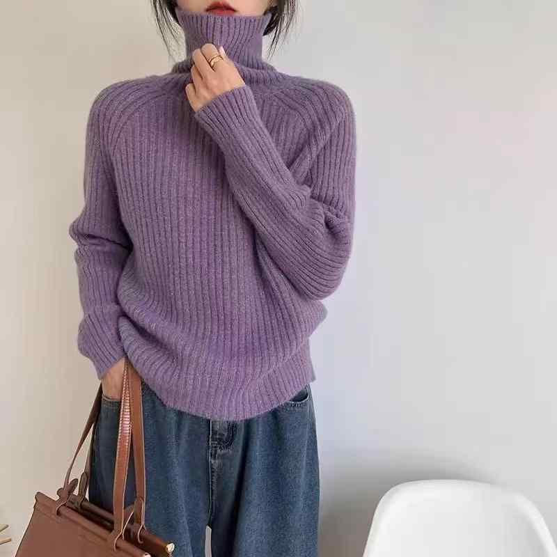 ニット レディース 高襟 ストライプ ゆったり 厚手 プルオーバー ニット トップス 柔らか 長袖 暖か 秋..