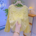 ニット レディース 春秋 花柄 刺繡 丸首 長袖 プルオーバー 接触冷感 伸縮性 ゆったり かわいい 通勤|詳細画像
