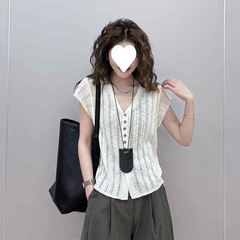 カーディガン レディース 半袖 Vネック ニット トップス アクリル 混紡 飛袖 無地 薄手 羽織り 冷房対..