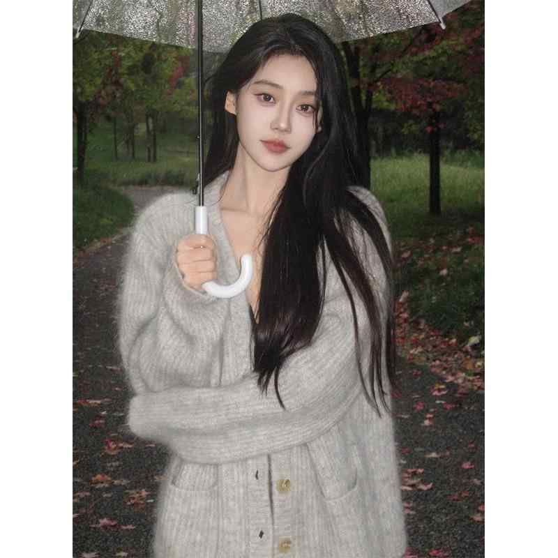 ニット レディース カーディガン 秋冬 プルオーバー ゆったり トップス グレー シェニール あったか か..