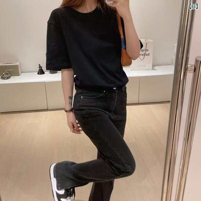 Tシャツ レディース 半袖 綿 ラウンドネック 無地 カットソー トップス カジュアル 普段使い 部屋着 春夏 白 黒