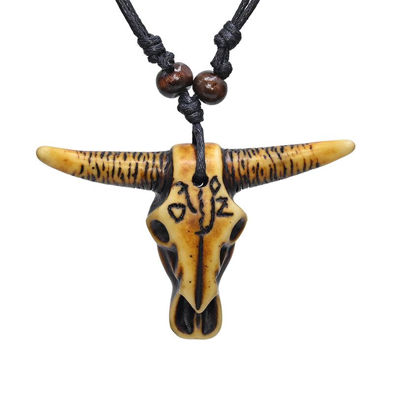 ネックレス レディース レトロ 牛 головы モチーフ ペンダント 樹脂 アニマル ボヘミアン エスニック ..