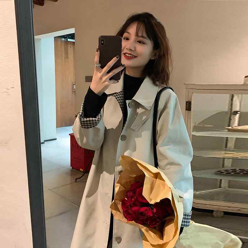 トレンチコート レディース ロング丈 グレンチェック柄 韓国 ゆったり 体型カバー オーバーサイズ ドロ..