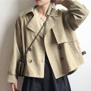 トレンチコート レディース 小柄 韓国 秋物 アウター ジャケット ゆったり 英国風 レトロ ポリエステル 無地 長袖 翻領 カーキ 紺色 緑 S M L XL