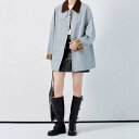 トレンチコート レディース ショート丈 コットン ワークテイスト ブルゾン トップス 長袖 襟付き 無地 ゆったり グレー スカイブルー