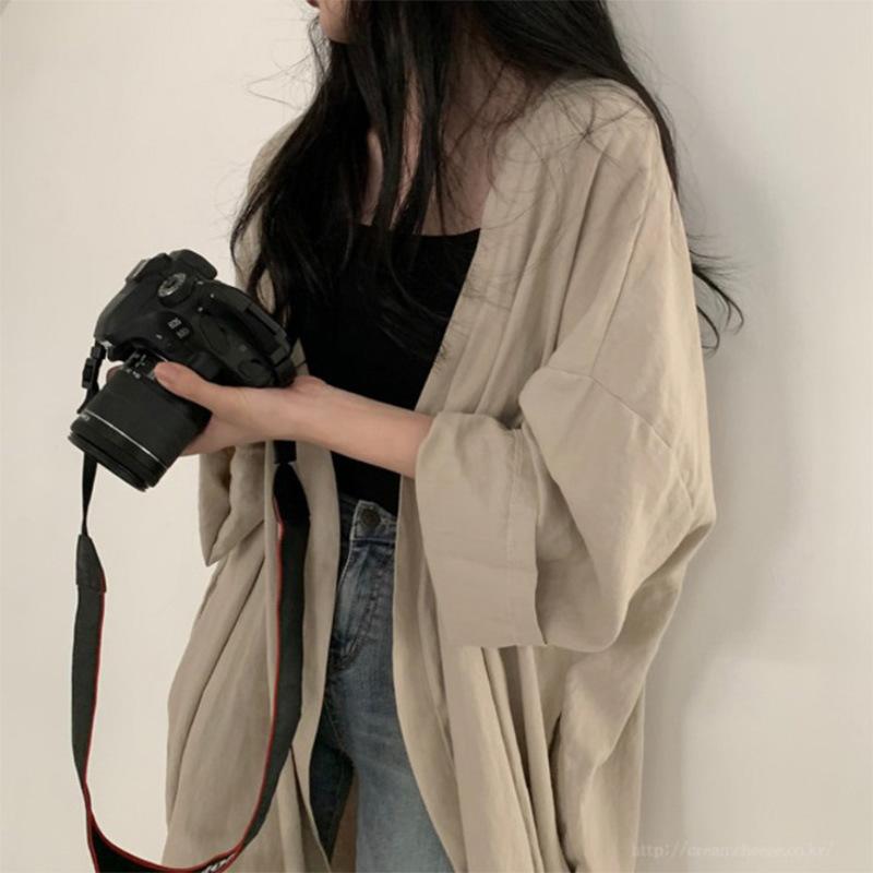 シャツ レディース カーディガン ポリエステル ブラウス トップス 薄手 高腰 禅意風 無地 長袖 浅カー..