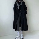 コート レディース 秋冬 厚手 ウール風 フーデットコート ロング丈 韓国 カジュアル 黒 ブラック S M L XL XXL ポリエステル 手描き