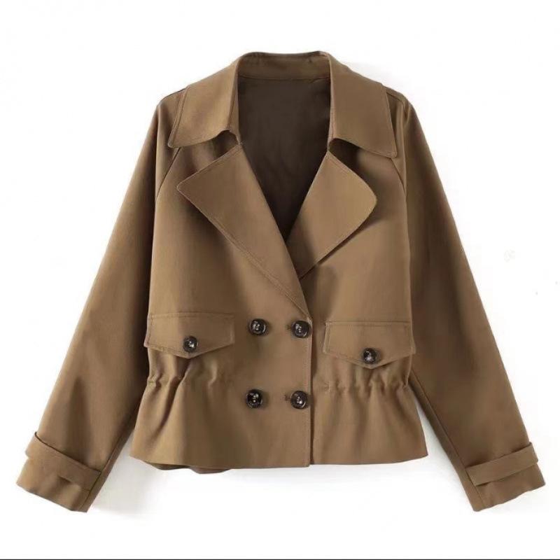 ジャケット レディース スプリングコート ショート丈 トレンチコート ワークジャケット ゆったり 無地 ..