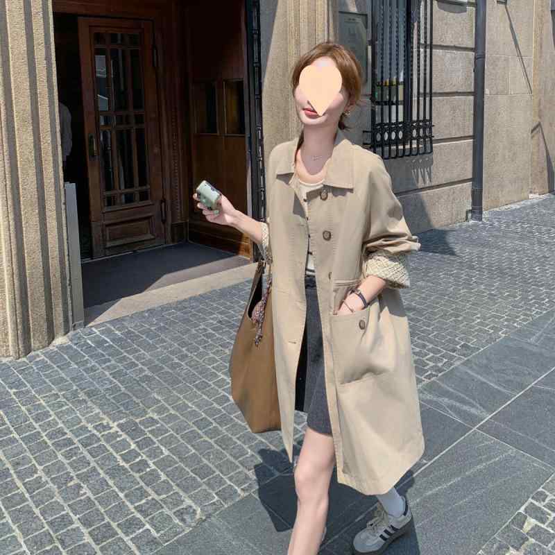 トレンチコート レディース 小柄 Aライン ポリエステル カーキ レース 春秋 長袖 飛飛袖