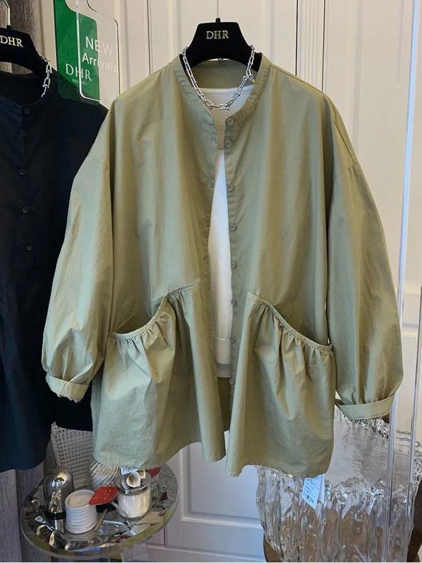 シャツ レディース 長袖 コットン ブラウス トップス ゆったり カジュアル ポケット付き M L XL 2XL 3X..