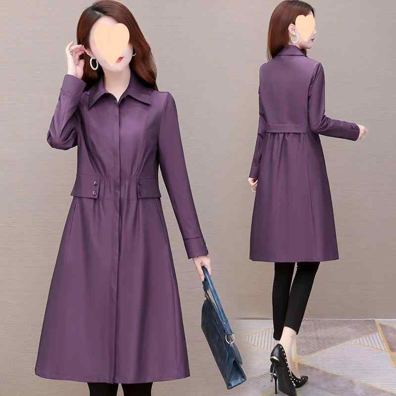 トレンチコート レディース 春秋 薄手 韓国 ウエストマーク 長袖 無地 アウター カジュアル 通勤 パープル系 カーキ