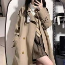 トレンチコート レディース 春秋 韓国 ダブルブレスト ショート丈 カーキ アウター ポリエステル 普段使い