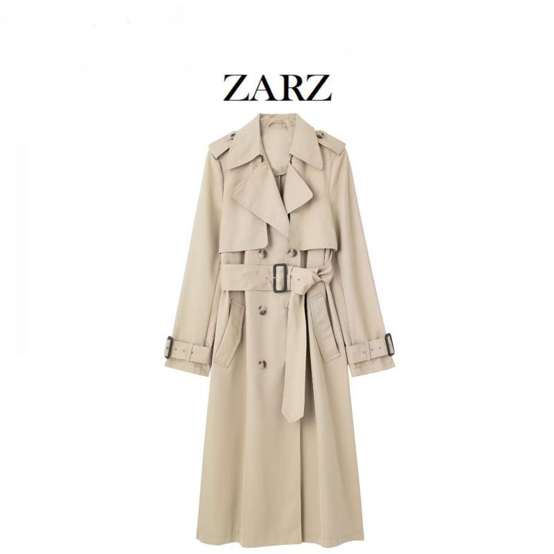 トレンチコート レディース ヨーロピアン 配色 ベルト付き ポリエステル ゆったり カーキ