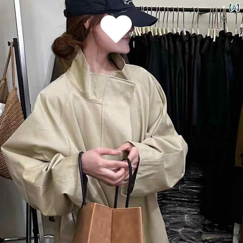 コート レディース 高見え グレー ロング丈 立襟 秋冬 ゆったり 大人 カジュアル おしゃれ カーキ 黒 オフホワイト