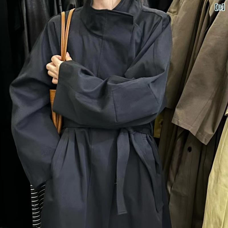 コート レディース 高見え グレー ロング丈 立襟 秋冬 ゆったり 大人 カジュアル おしゃれ カーキ 黒 オフホワイト