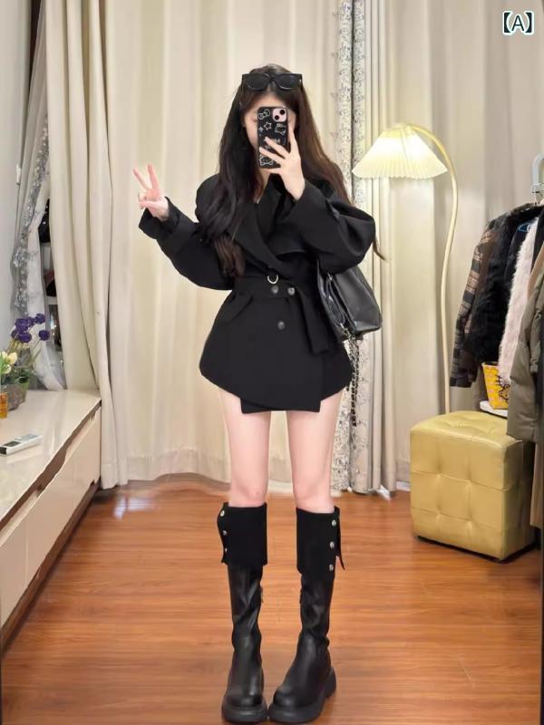 トレンチコート レディース 韓国 ダブルブレスト アウター 秋冬 綿 混紡 襟付き 長袖 ウエストリボン付き