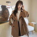 コート レディース 春秋 ショート丈 テーラード 韓国 ゆったり ドルマンスリーブ ポリエステル 無地 ブラウン ブラック ベージュ 通勤