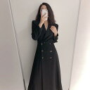 トレンチコート レディース 韓国 レトロ エレガント ダブルブレスト ベルト付き ウエストマーク 細見え ロング丈 長袖 アウター 白 黒