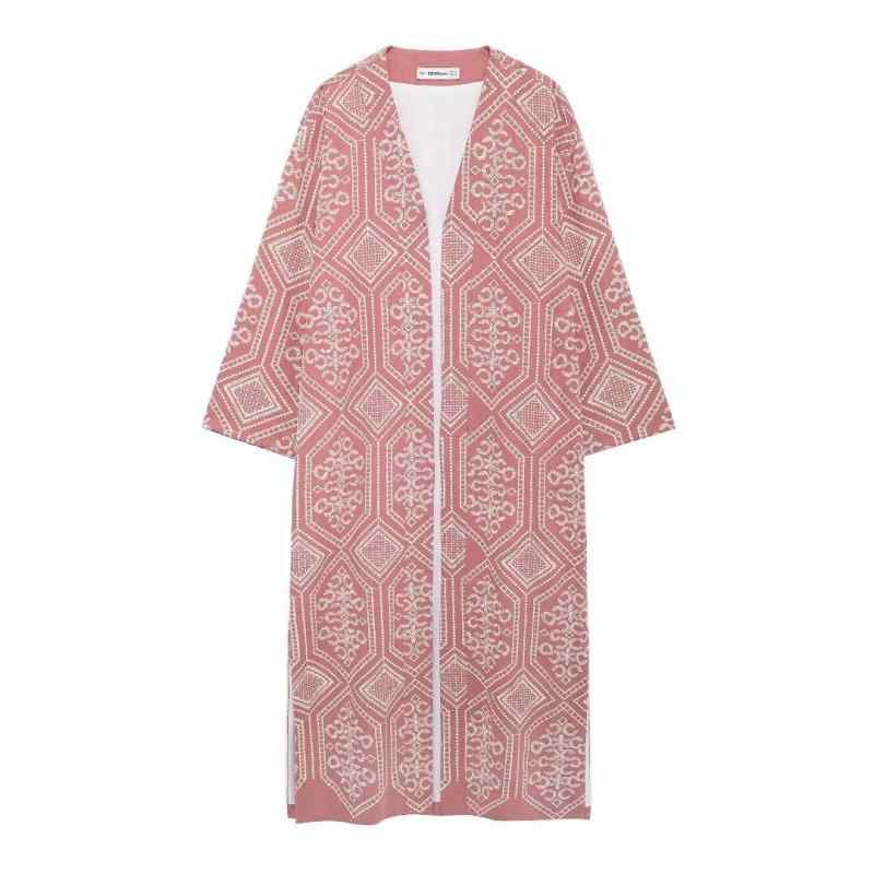 レディース 和風カーディガン 刺繡 ロング丈 ポリエステル混紡 Vネック 長袖 ゆったりサイズ 羽織り ピ..