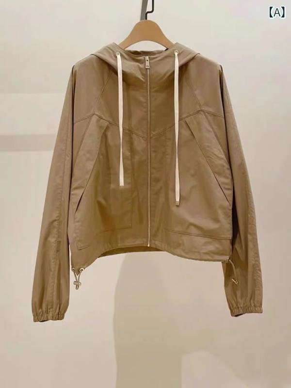 コート レディース フード付き 綿混紡 ポリエステル 秋物 無地 ゆったり 長袖 ショート丈 アウター