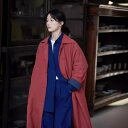 コート レディース 春物 コットン 中厚手 無地 ロング丈 ゆったりめ 丹楓レッド ポケット ボタン カジュアル 通勤
