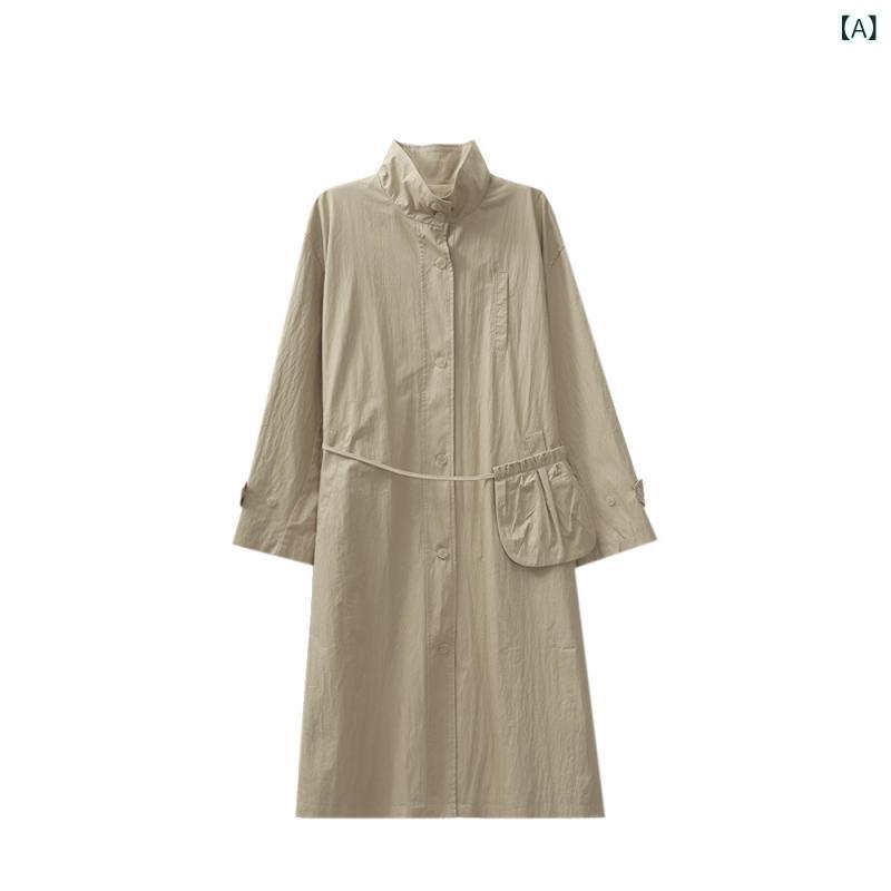 レディース コート 春物 韓国 ゆったり ミドル丈 アウター カーキ グリーン ベージュ 綿 ナイロン 長袖