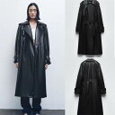 コート レディース フェイクレザー ロング丈 トレンチコート 春秋 ダブルブレスト アウター ベルト付き 黒 XS S M L 通勤 オフィス きれいめ エレガ...