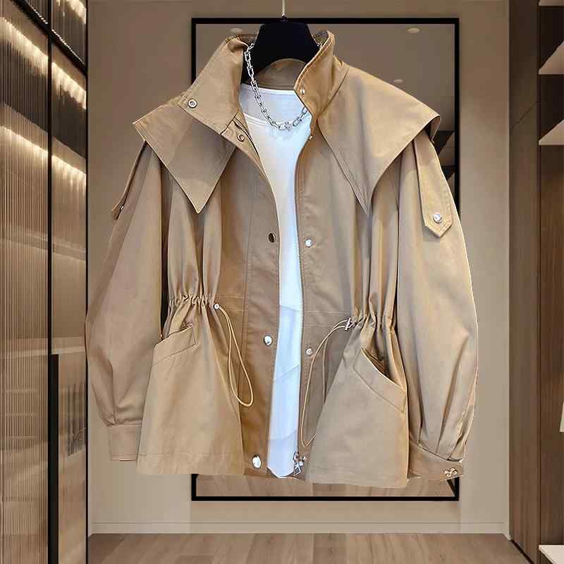トレンチコート レディース ゆったり ワークジャケット チュニック丈 アウター 婦人服 ミセス 伸縮性 シニア 秋冬 秋冬