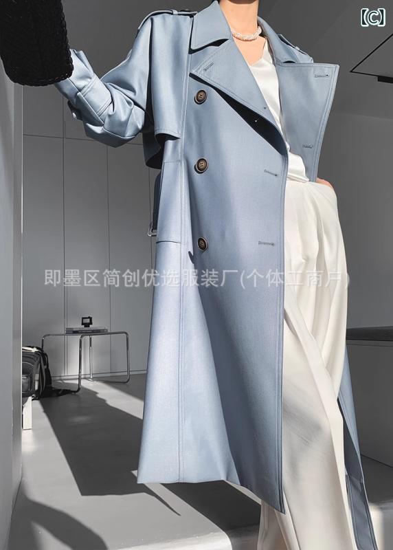 トレンチコート レディース 春秋物 ロング丈 ポリエステル 無地 ゆったり 体型カバー ブラック ベージュ ブルー ホワイト グレー ピンク パープル イエロー