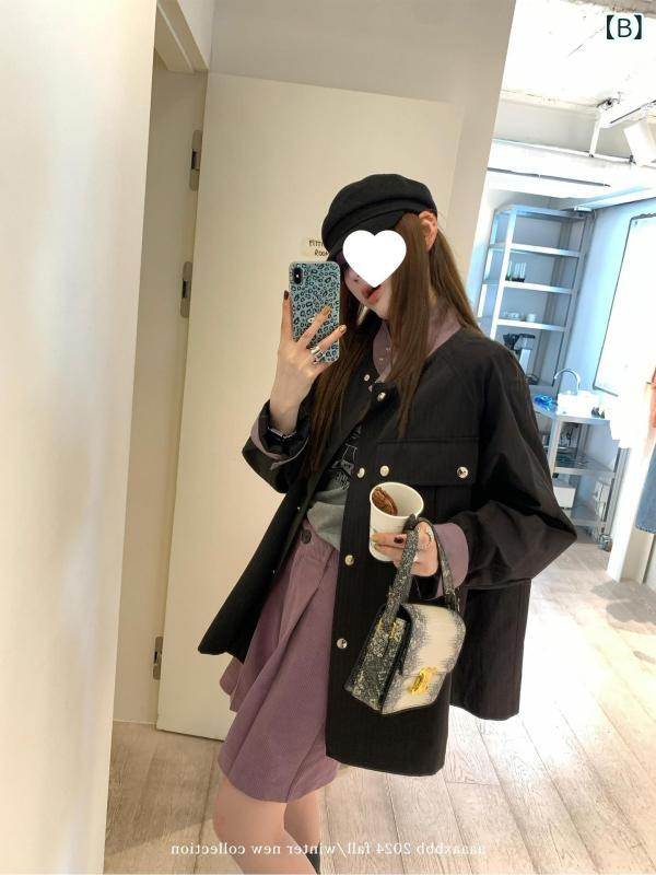 コート レディース 切り替え コットン混紡 POLOネック 長袖 ポケット付き ブラック 黒 カーキ ゆったり 通勤スタイル